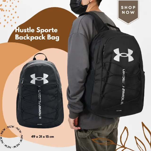 【UNDER ARMOUR】後背包 Hustle Sporte 黑 筆電包 15吋 防潑水 包包 雙肩背 書包 大容量(1364181001)