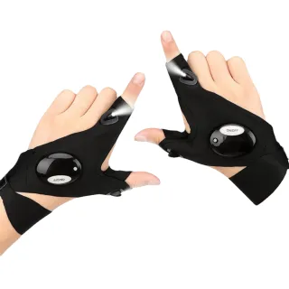 【灰熊厲害】LED手電筒強光釣魚手套/自行車燈手套