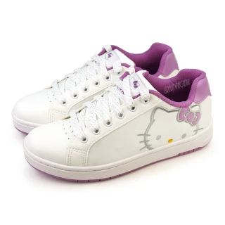 【HELLO KITTY】凱蒂貓刺繡百搭綁帶厚底休閒鞋/小白鞋/板鞋(白紫)