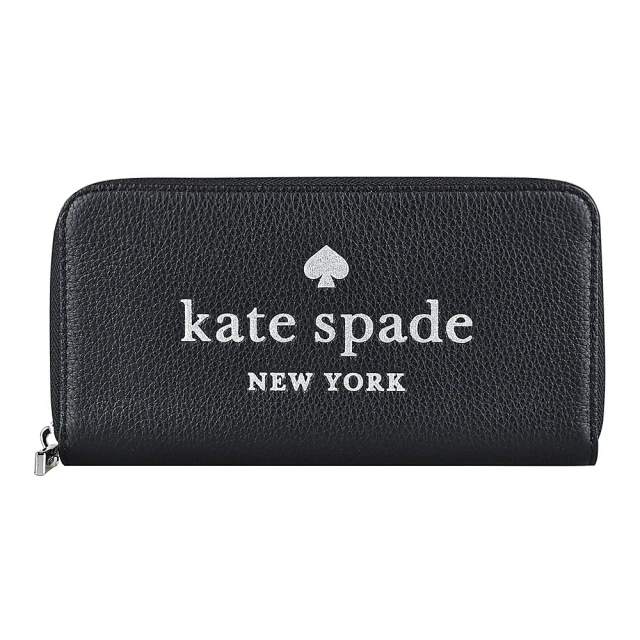 【KATE SPADE】Kate Spade GLITTER金蔥LOGO牛皮12卡拉鏈長夾(黑)