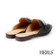 【HERLS】穆勒鞋-個性鍊條方頭平底穆勒鞋(黑色)