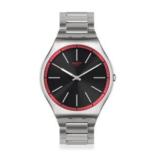 【SWATCH】Skin Irony 超薄金屬系列手錶 RED GRAPHITE 男錶 女錶 瑞士錶 錶(42mm)