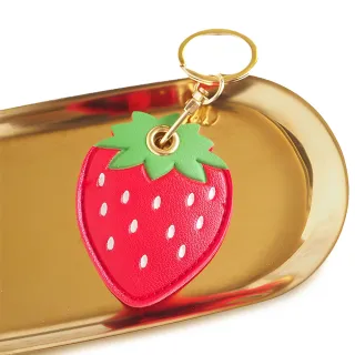 【Ttalgi】可愛草莓皮革門禁卡套(磁扣卡 保護套 感應卡 掛飾 吊飾 鑰匙扣 磁扣套 識別證件)