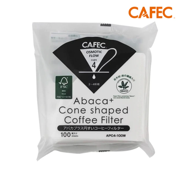 【CAFEC】三洋日本製ABACA+ 麻纖維Plus白色錐形咖啡濾紙 2-4人份 100張 APC4-100W(適用HarioV60濾杯)