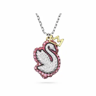 【SWAROVSKI 官方直營】Swan 鏈墜 天鵝 粉紅色 鍍白金色