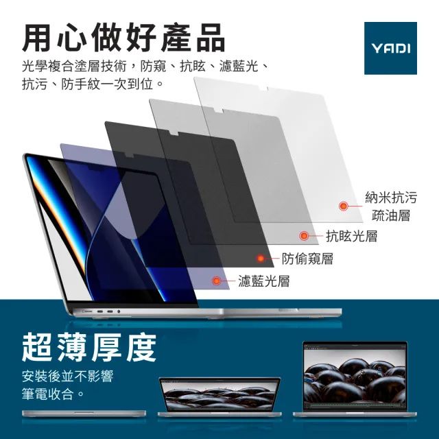 【YADI】通用 14.0吋16:9 水之鏡 PF防窺視筆電螢幕保護貼(濾藍光/抗眩抗反光/SGS/插卡可拆式)