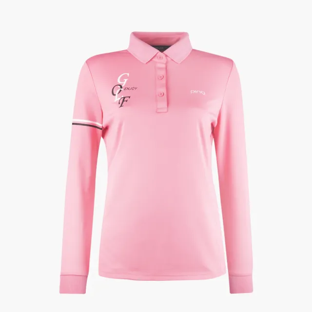 【PING】女款素面薄長袖POLO衫-RA22290-黑/白/綠/粉紅(吸濕排汗/抗UV/GOLF/高爾夫球衫)