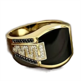 【RJ New York】奢華黑寶石鏡面滿鑽寬版戒指(2色尺寸可選)