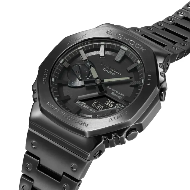 【CASIO 卡西歐】G-SHOCK 全金屬農家橡樹 太陽能雙顯腕錶x黑 44.4mm(GM-B2100BD-1A)