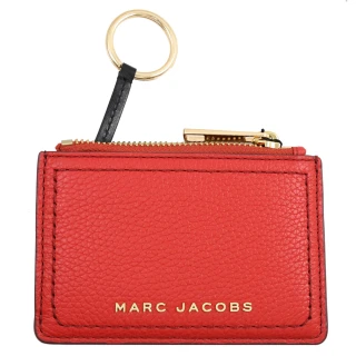 【MARC JACOBS 馬克賈伯】簡約金屬LOGO漆皮信用卡證件鑰匙圈零錢包(紅)