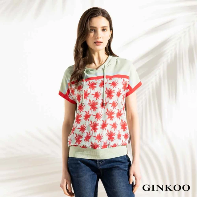 【GINKOO 俊克】熱帶椰樹印花連帽針織上衣