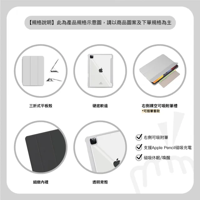 【AHAStyle】iPad Air4/5/Pro11 全包磁吸搭扣保護殼 三折式/硬底軟邊/右側裸空可搭筆套款 黑色