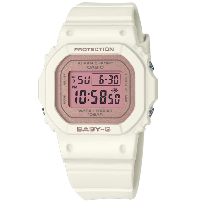 CASIO 卡西歐 Baby-G 春日色調 計時碼錶 鬧鈴 防水100米 橡膠手錶 櫻花粉x白 38mm(BGD-565SC-4)