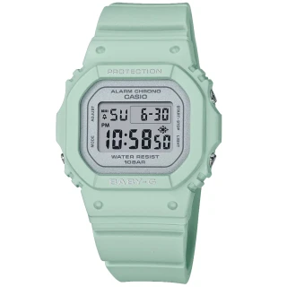 【CASIO 卡西歐】Baby-G 春日色調 計時碼錶 鬧鈴 防水100米 橡膠手錶 灰x鼠尾草綠 38mm(BGD-565SC-3)