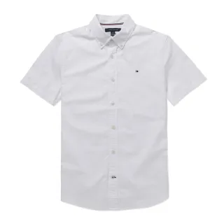 【Tommy Hilfiger】TOMMY 經典刺繡Logo短袖襯衫 上衣-白色(平輸品)