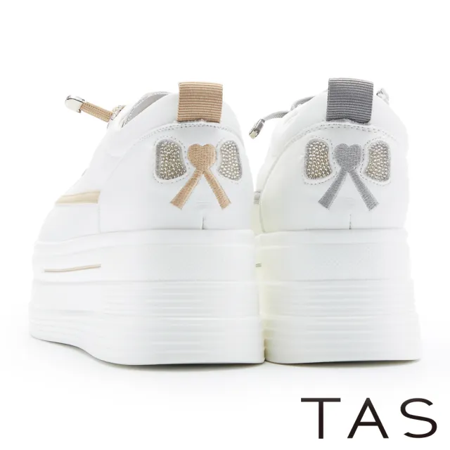 【TAS】免綁帶真皮舒適厚底休閒鞋(白滾灰)