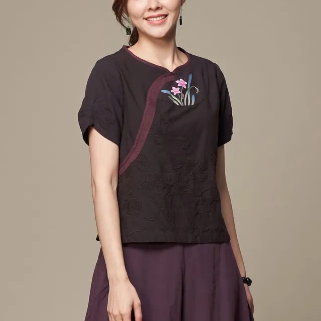 【古典美】03041 手繪刺繡上衣(茶禪服/中國風/國服/漢服/手染服/棉麻/亞麻/天然纖維)