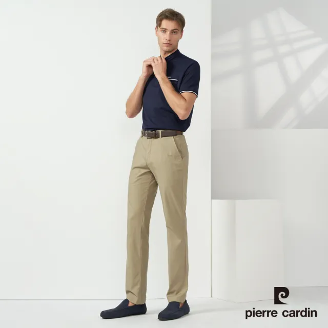 【pierre cardin 皮爾卡登】商務休閒 男款 素色小立領短袖polo衫-深藍色(5237210-38)