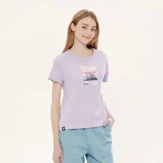 【Hang Ten】女裝-COMFORT FIT竹節棉國家公園風景印花短袖T恤(淺粉紫)
