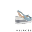【MELROSE】氣質時尚蝴蝶結羊皮魚口後繫帶楔型高跟鞋(藍)