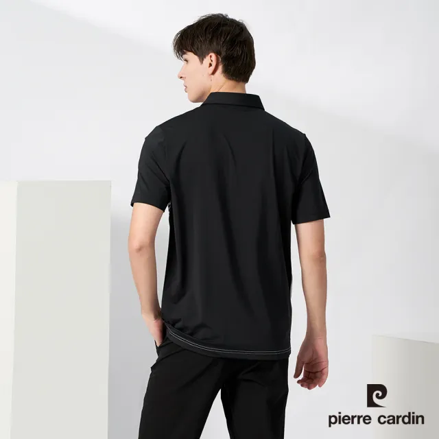 【pierre cardin 皮爾卡登】男款 彈力吸濕排汗機能數位印花短袖POLO衫-黑色(3217202-99)