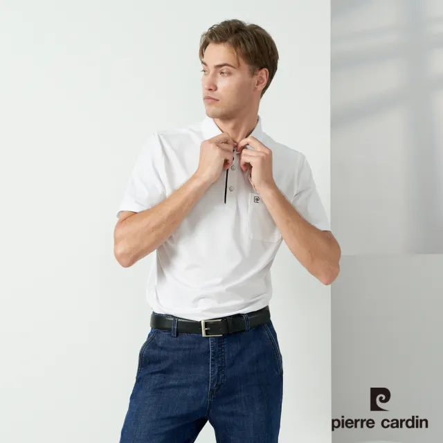 【pierre cardin 皮爾卡登】商務休閒 男款 吸濕排汗素色襯衫領短袖polo衫-白色(5237207-90)