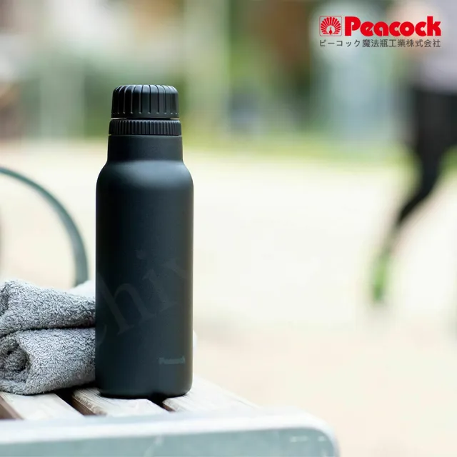 【Peacock 日本孔雀】氣泡水 汽水 碳酸飲料 專用 316不鏽鋼保溫杯600ML-磨砂黑(抗菌加工)(保溫瓶)