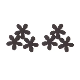 【VIA】白鋼耳釘 白鋼耳環 小花耳環/植物系列 三朵小花造型白鋼耳釘(黑色)