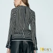 【MON’S】歐風名品黑白條紋蠶絲襯衫(100%蠶絲)