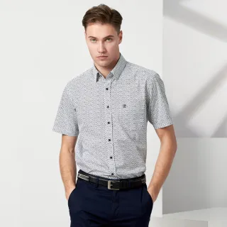 【pierre cardin 皮爾卡登】休閒服飾 男款 進口純棉印花休閒短袖襯衫-白色(5237161-90)