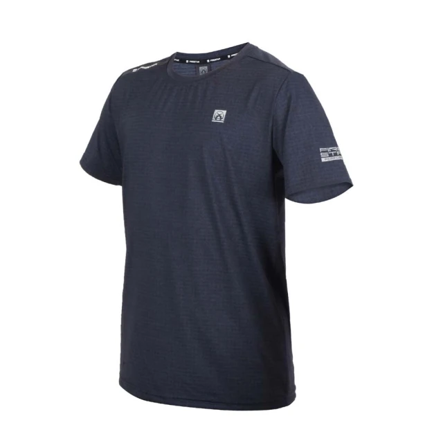 【FIRESTAR】男彈性圓領短袖T恤-慢跑 路跑 涼感 運動 上衣 反光 麻花深灰(D3234-18)