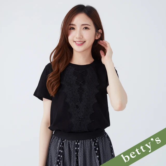 betty’s 貝蒂思 圓領蕾絲短袖上衣(黑色)