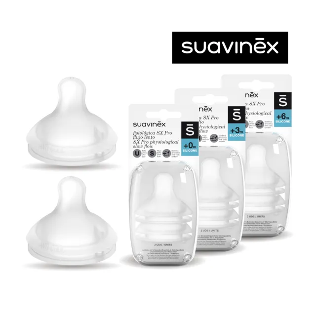 【suavinex】蘇維妮 奶瓶專用奶嘴2入裝 S/M/L(新防脹氣閥、智能平衡瓶內外氣壓)