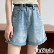 【UniStyle】現貨 捲邊闊腿牛仔短褲 顯瘦率性風  女 UV08020(藍)