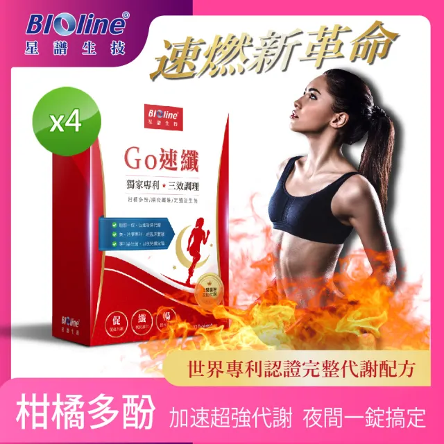 即期品【Bioline 星譜生技】Go速纖_啟爆代謝錠_健康體態不復反4盒(30錠/盒;買2送2組)