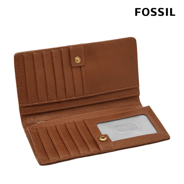 【FOSSIL 官方旗艦館】Liza 輕巧型真皮零錢袋長夾-咖啡色X金飾片 SL7891G200