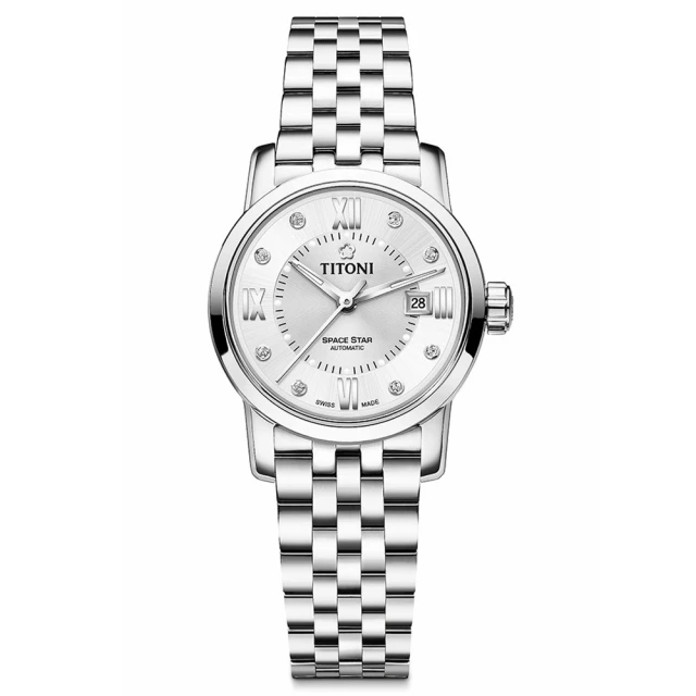 【TITONI 梅花錶】天星系列 精美鋯石機械腕錶/女款28mm(23538 S-099)