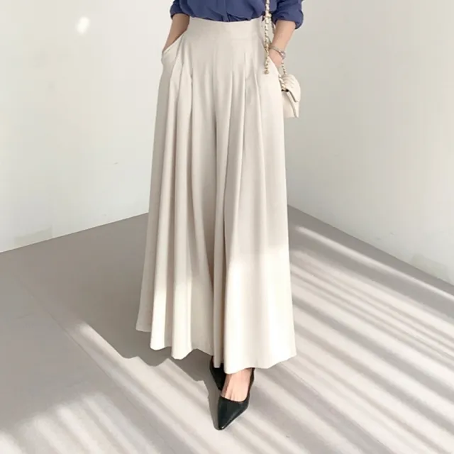 【baibeauty 白鳥麗子】優雅氣質百摺後鬆緊口袋寬褲(韓國製)