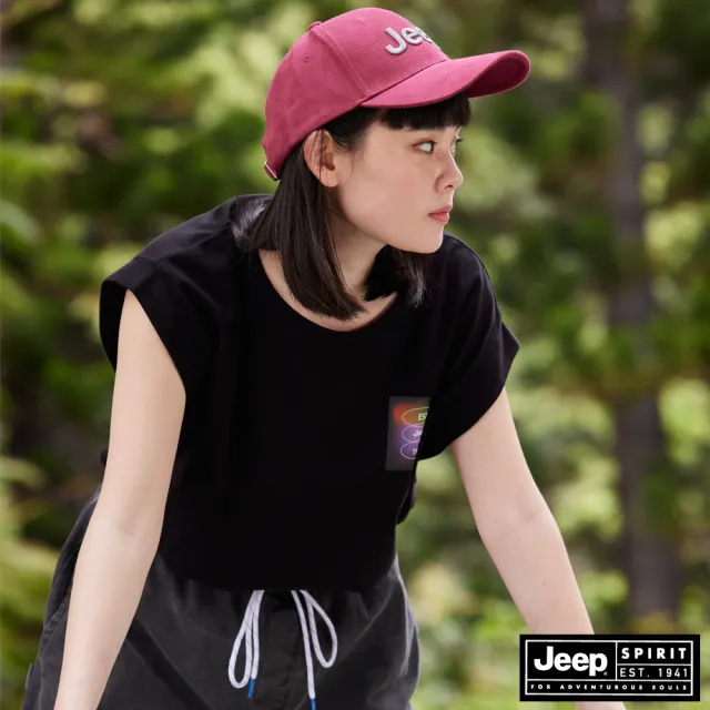 【JEEP】女裝 炫彩LOGO圖騰短袖T恤(黑色)