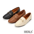 【HERLS】樂福鞋-馬銜釦橢圓頭低跟樂福鞋(米色)