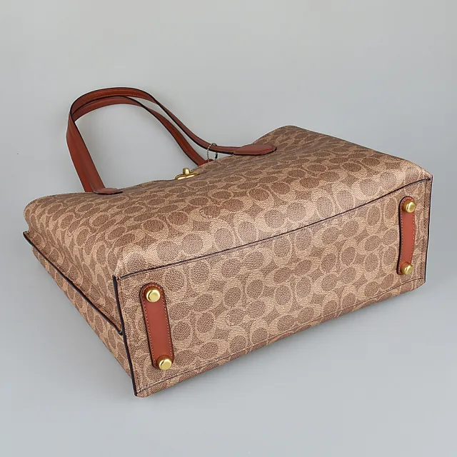 【COACH】COACH WILLOW印花LOGO PVC旋轉釦式肩背包(棕)