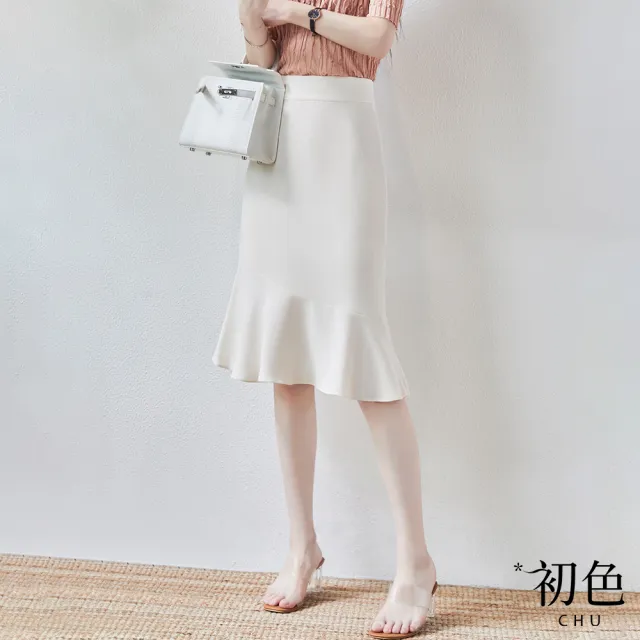 【初色】優雅高腰魚尾半身短裙-共3色-68124(M-2XL可選)