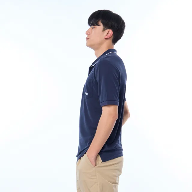 【JEEP】男裝 跳色滾邊短袖POLO衫(深藍)