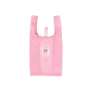 【SANRIO 三麗鷗】可摺疊環保購物袋 S 美樂蒂 粉紅格紋