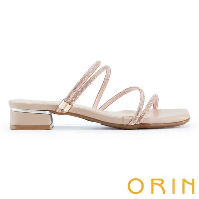 【ORIN】氣質細緻鑽條繞踝方頭低跟拖鞋(粉色)