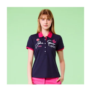 【Jack Nicklaus 金熊】GOLF女款印花設計吸濕排汗POLO衫/高爾夫球衫(深藍色)