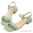 【Grace Gift】澎澎美學一字低跟涼鞋(綠)
