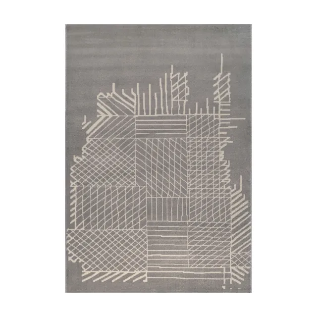 【山德力】北歐抽象線條地毯160x230心絮(灰駝色、機織短毛)