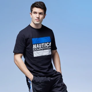 【NAUTICA】男裝 COMPETITION簡約撞色LOGO短袖T恤(黑)