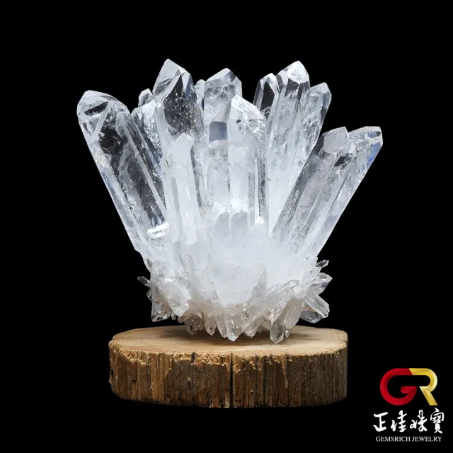 【正佳珠寶】白水晶 純淨能量水晶簇 ｜原木崖柏木座(白水晶原礦晶簇群 消磁能量之王)